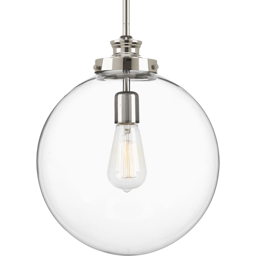 Product image for Progress P5328-104 Penn Collection One-Light Polished Nickel Clear Glass Farmhouse Pendant Light
