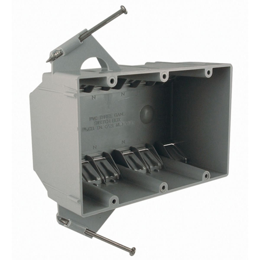 Product image for Raco 7846RAC Three-Gang Non-Metallic Cable Box w/Nails, 44 cu. in.