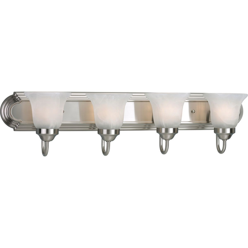 Product image for Progress P3054-09 Four-Light Brushed Nickel Alabaster Glass Traditional Bath Vanity Light