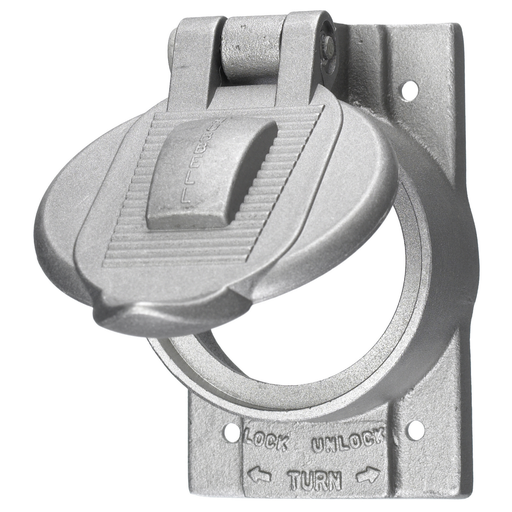 Mayer-DDS-Wallplates and Boxes, Weatherproof Covers, 1-Gang, 1) 50A Twist-Lock® Opening, Standard Size, Cast Aluminum-1