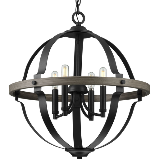 Product image for Progress P500278-031 Lockhart Collection Four-Light Matte Black/Aged Oak Farmhouse Style Hanging Pendant Light