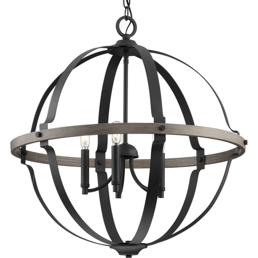 Product image for Progress P500279-031 Lockhart Collection Five-Light Matte Black/Aged Oak Farmhouse Style Hanging Pendant Light
