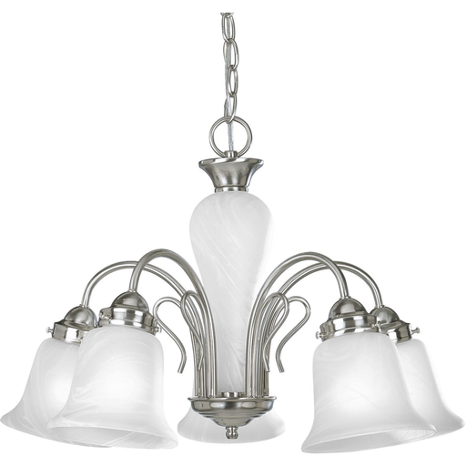 Product image for Progress P4391-09 Bedford Collection Five-Light Brushed Nickel Etched Alabaster Glass Traditional Chandelier Light