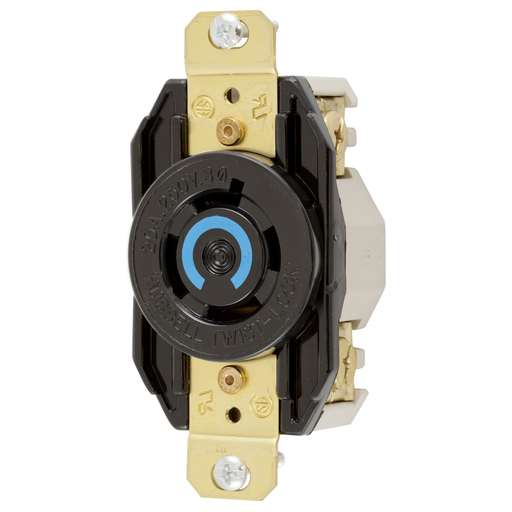 Locking Devices, Twist-Lock®, Single Flush Receptacle, 20A, 250V AC, 3-Pole, 4-Wire Grounding, Black