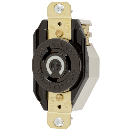 HBL2330 - Locking Devices, Twist-Lock®, Industrial, Flush Receptacle, 20A 277V AC, 2-Pole 3-Wire Grounding, L7-20R, Screw Terminal, Black