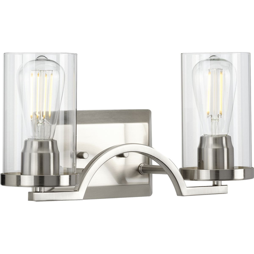Product image for Progress P300257-009 Lassiter Collection Two-Light Brushed Nickel Clear Glass Modern Bath Vanity Light