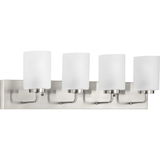 Product image for Progress P300330-009 Merry Collection Four-Light Brushed Nickel and Etched Glass Transitional Style Bath Vanity Wall Light