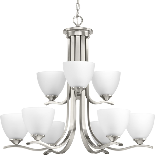 Product image for Progress P400064-009 Laird Collection Nine-Light Brushed Nickel Etched Glass Traditional Chandelier Light