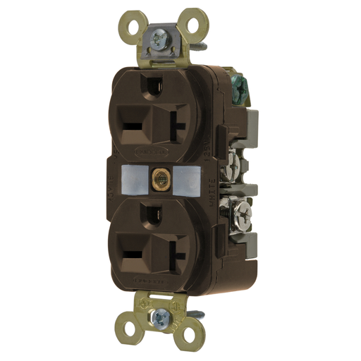 Mayer-DDS-Straight Blade Devices, Receptacles, Duplex, Specification Grade, 2-Pole 3-Wire Grounding, 20A 250V, 6-20R, Brown, Single Pack-1