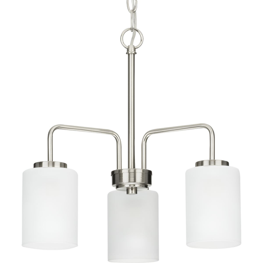 Product image for Progress P400274-009 Merry Collection Three-Light Brushed Nickel and Etched Glass Transitional Style Chandelier Light