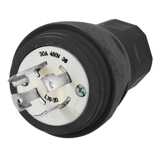 Product image for Hubbell HBL28W76BK Plug, w/TIGHT, 3P 30A 480V, L16-30P, BK