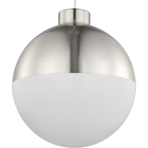 Product image for Progress P500148-009-30 Globe LED Collection One-Light Brushed Nickel Opal Glass Mid-Century Modern Pendant Light