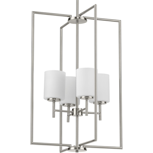 Product image for Progress P500206-009 Replay Collection Four-Light Brushed Nickel Etched White Glass Modern Pendant Light