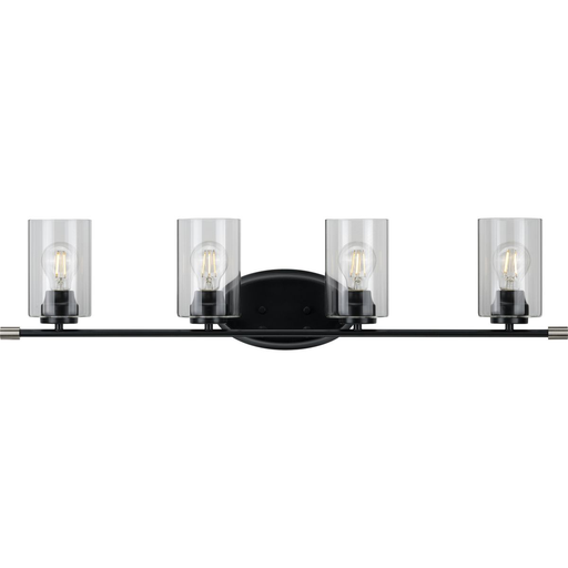 Product image for Progress P300279-031 Riley Collection Four-Light Matte Black Clear Glass Modern Bath Vanity Light