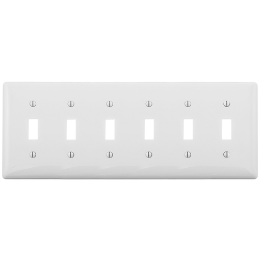 Product image for Hubbell NP6W 6-Gang White Nylon Standard 6-Toggle Switch Wallplate