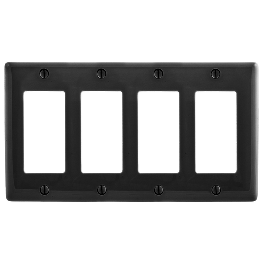 Product image for Hubbell NP264BK 4-Gang Black Nylon Standard 4-Decorator Switch Wallplate