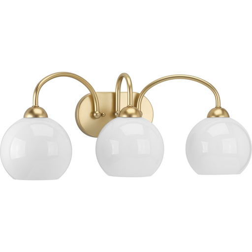 Product image for Progress P300086-078 Carisa Collection Three-Light Vintage Gold Opal Glass Mid-Century Modern Bath Vanity Light