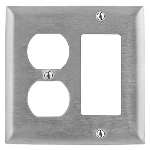 Mayer-DDS-Wallplates and Boxes, Metallic Plates, 2- Gang, 1) Duplex 1) GFCI Openings, Standard Size, Stainless Steel-1