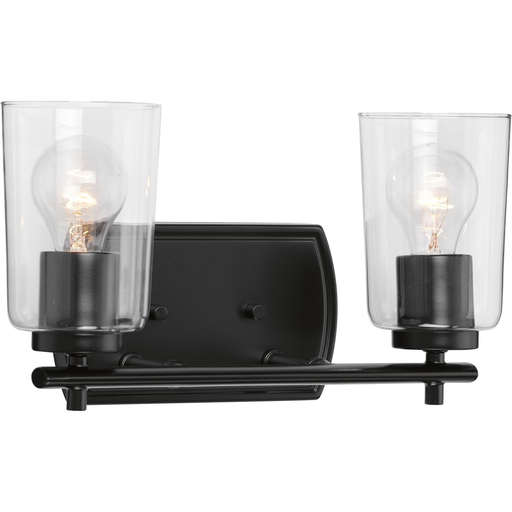 Product image for Progress P300155-031 Adley Collection Two-Light Matte Black Clear Glass New Traditional Bath Vanity Light