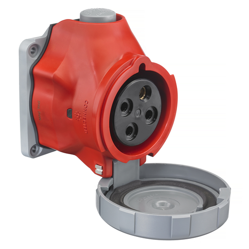 Heavy Duty Products, IEC Pin and Sleeve, Receptacle, Switched, 60/63A 380-415V AC, 3-Pole 4-Wire Grounding, NEMA4X/IP69K, With Pilot Contact