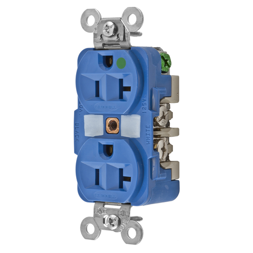 Straight Blade Devices, Receptacles, Duplex, Hospital Grade, 2-Pole3-Wire Grounding, 20A 125V, 5-20R, Blue, Single Pack