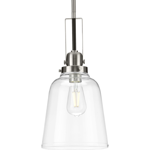 Product image for Progress P500329-009 Rushton Collection One-Light Brushed Nickel/Black and Clear Glass Industrial Style Hanging Pendant Light