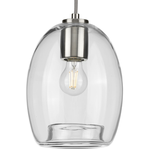Product image for Progress P500159-009 Caisson Collection One-Light Brushed Nickel Clear Glass Global Pendant Light