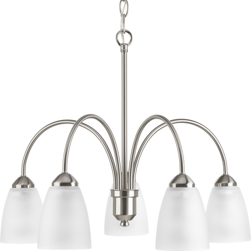 Product image for Progress P4735-09 Gather Collection Five-Light Brushed Nickel Etched Glass Traditional Chandelier Light