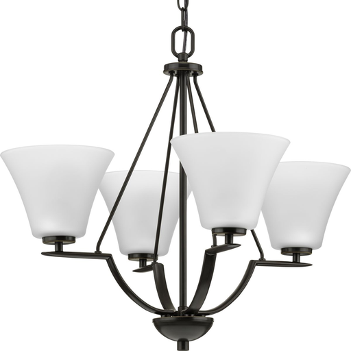 Product image for Progress P4622-20W Bravo Collection Four-Light Antique Bronze Etched Glass Modern Chandelier Light