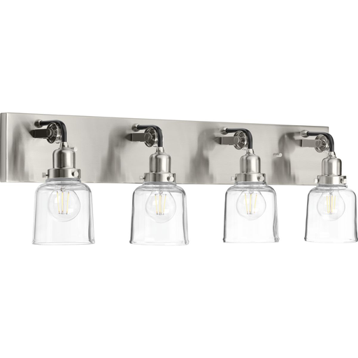 Product image for Progress P300229-009 Rushton Collection Four-Light Brushed Nickel Clear Glass Farmhouse Bath Vanity Light