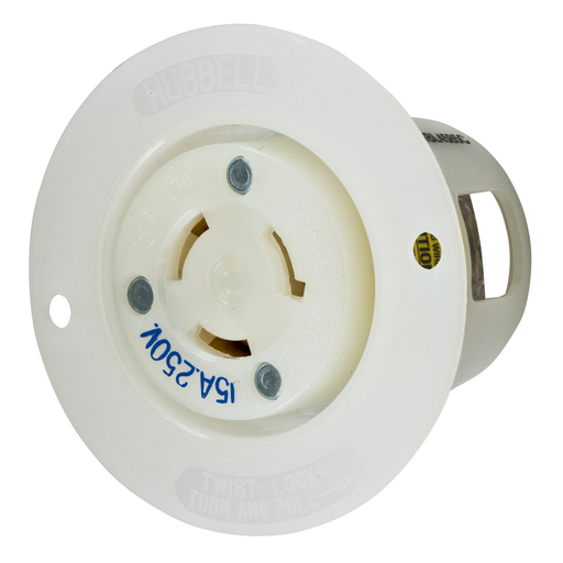 Product image for Hubbell HBL4585-C 15A 250V Twist-Lock INSULGRIP White Nylon Flanged Receptacle