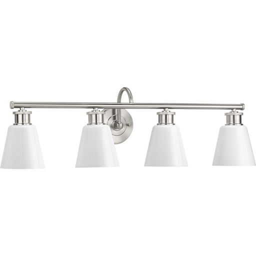 Product image for Progress P300317-009 Ashford Collection Four-Light Brushed Nickel and Opal Glass Farmhouse Style Bath Vanity Wall Light