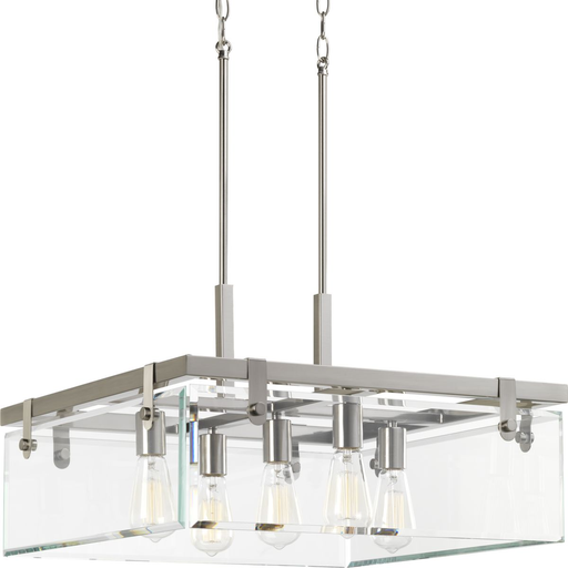 Product image for Progress P500074-009 Glayse Collection Five-Light Brushed Nickel Clear Glass Luxe Pendant Light