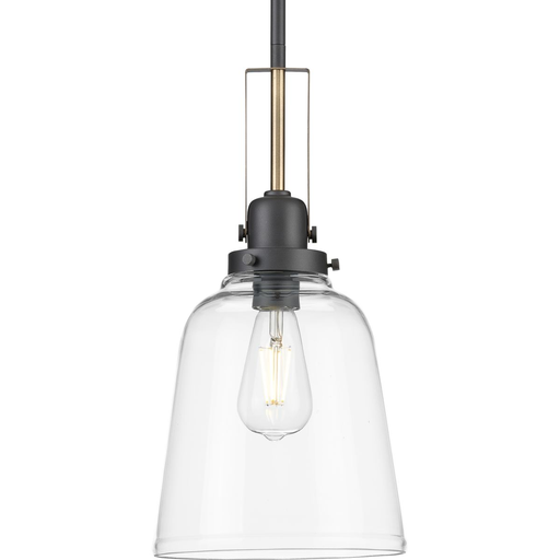 Product image for Progress P500329-143 Rushton Collection One-Light Graphite/Vintage Brass and Clear Glass Industrial Style Hanging Pendant Light