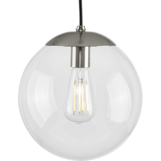 Product image for Progress P500310-009 Atwell Collection 10-inch Brushed Nickel and Clear Glass Globe Medium Hanging Pendant Light