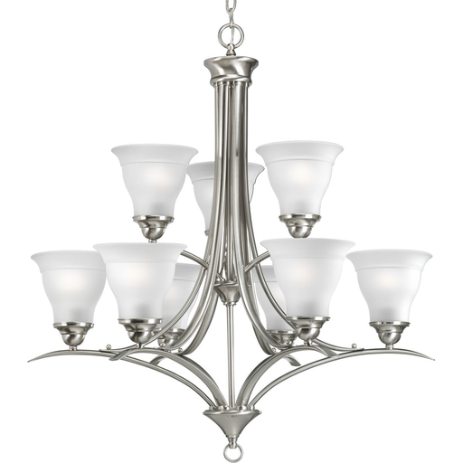 Product image for Progress P4329-09 Trinity Collection Nine-Light Brushed Nickel Etched Glass Traditional Chandelier Light