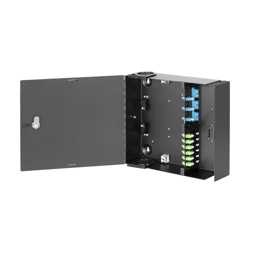 Product image for Hubbell FTU4SPFIBER, WALLMNT CAB, 1DR, HLDS 4 FSP PNLS