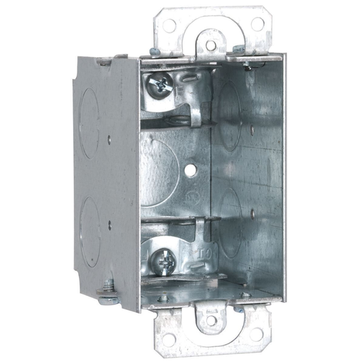 Product image for Raco 570RAC 3" x 2" Switch Box, Gangable, 2-3/4 in Deep, Three 1/2" KO's & AC/MC/Flex Clamps, Plaster Ears