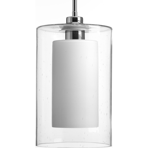 Product image for Progress P500019-015 Double Glass One-Light Polished Chrome Etched White Inside/Seeded Glass Outside Glass Farmhouse Pendant Light