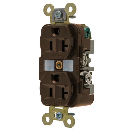 HBL5362 - Straight Blade Devices, Receptacles, Duplex, Industrial Grade, 2-Pole 3-Wire Grounding, 20A 125V, 5-20R, Brown, Single Pack