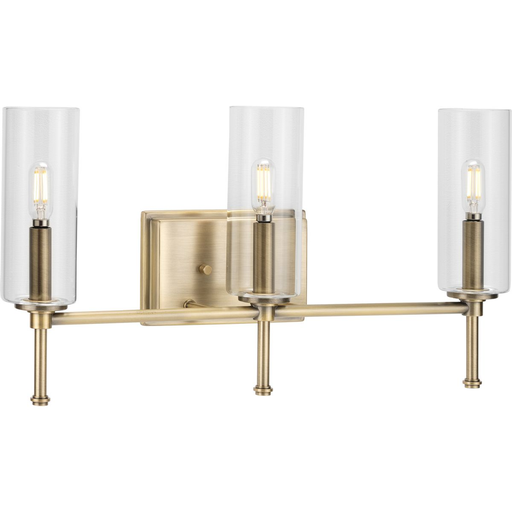 Product image for Progress P300358-163 Elara Collection Three-Light Vintage Brass Clear Glass New Traditional Bath Vanity Light