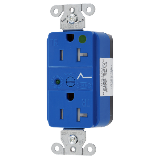 Product image for Hubbell SNAP8362SHG SNAP SPD Receptacle, 20A 125V, TR, BLUE