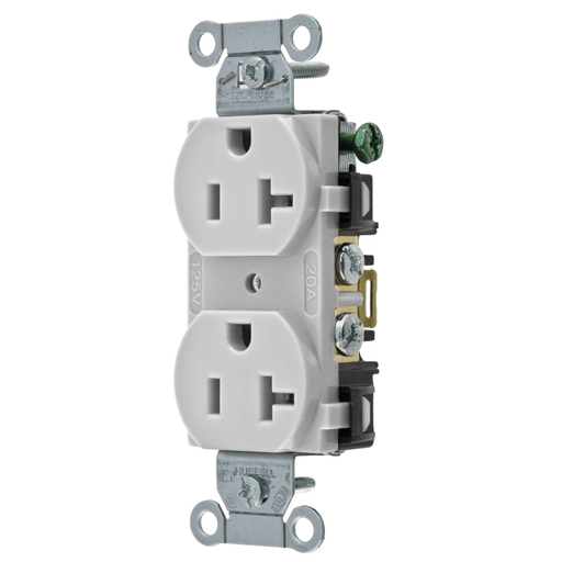 Product image for Hubbell BR20OW Receptacle, DUP SB, COM GRD, 20A 125V, B/S, OW