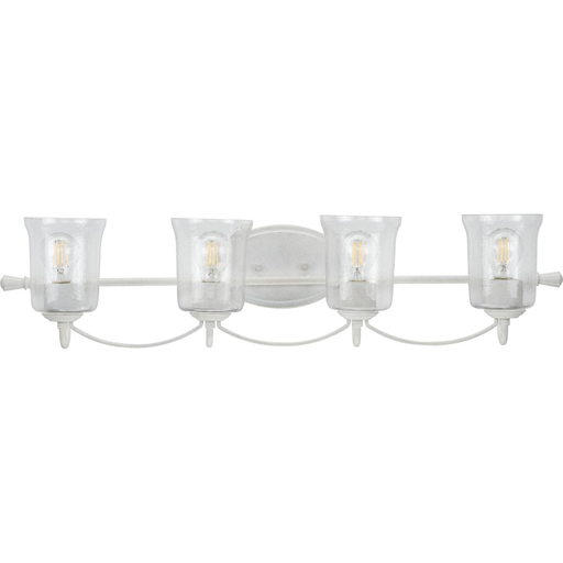 Product image for Progress P300256-151 Bowman Collection Four-Light Cottage White Clear Chiseled Glass Coastal Bath Vanity Light