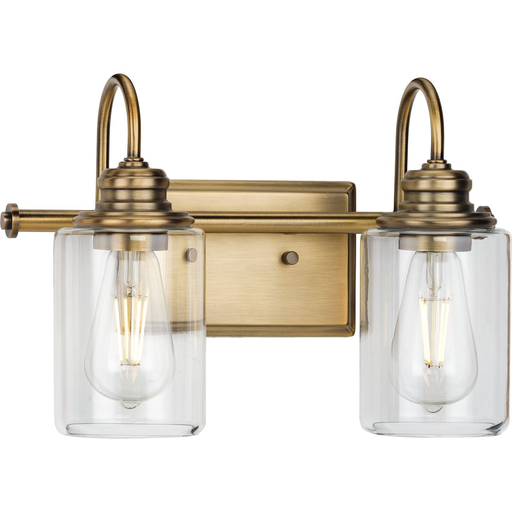 Product image for Progress P300321-163 Aiken Collection Two-Light Vintage Style Brass Clear Glass Farmhouse Style Bath Vanity Wall Light