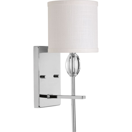 Product image for Progress P2060-15 Status Collection One-Light Polished Chrome Off-White textured Fabric Shade Coastal Bath Vanity Light