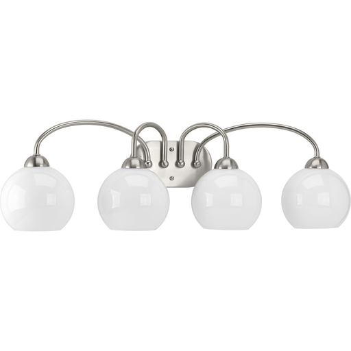 Product image for Progress P300087-009 Carisa Collection Four-Light Brushed Nickel Opal Glass Mid-Century Modern Bath Vanity Light