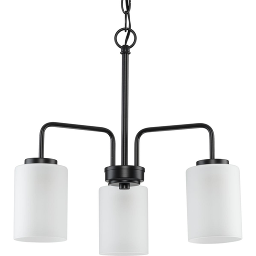 Product image for Progress P400274-031 Merry Collection Three-Light Matte Black and Etched Glass Transitional Style Chandelier Light