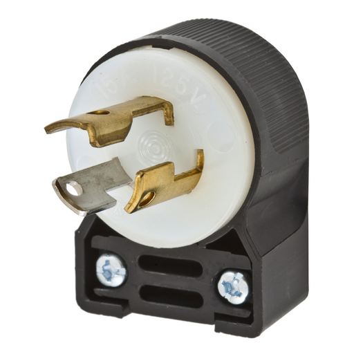 HBL4720CA - Locking Devices, Twist-Lock®, Industrial, Male Plug, 15A 125V, 2-Pole 3-Wire Grounding, L5-15P, Screw Terminal, Black and White, Angled,