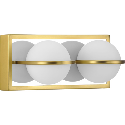 Product image for Progress P300311-012-30 Pearl LED Collection Two-Light Satin Brass and Opal Glass Modern Style Bath Vanity Wall Light